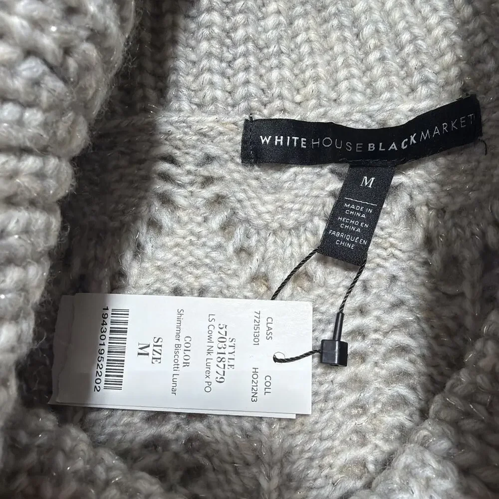 White House Black Market Sweater Cowl Neck Womens Medium Gray Shimmer New W Tags